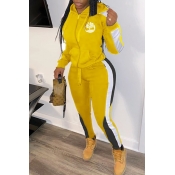Lovely Sportswear Hooded Collar Patchwork Yellow T