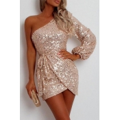 Lovely Party One Shoulder Rose Gold Mini Evening D