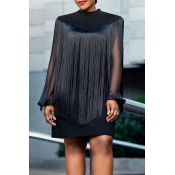 Lovely Party Tassel Design Black Mini Dress