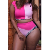 Lovely Plus Size Casual Patchwork Pink Two-piece S