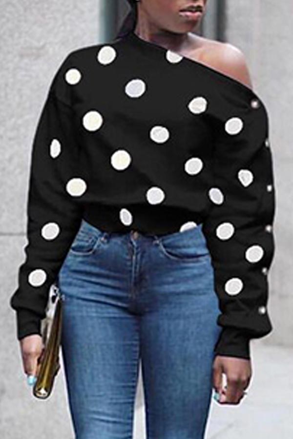 Lovely Chic Dot Printed Black Hoodie