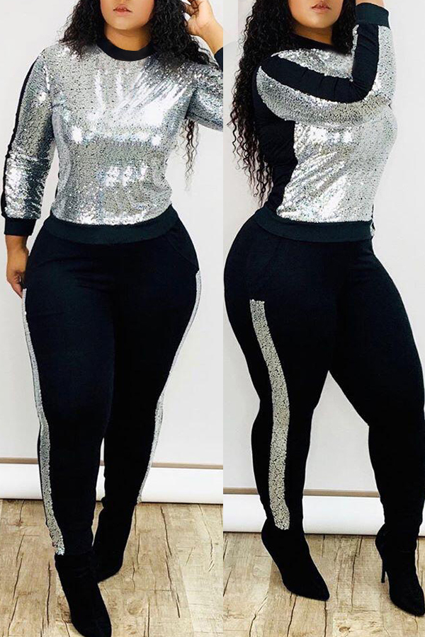 Lovely Casual Patchwork Silver Two-piece Pants Set