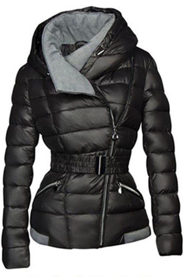 Lovely Casual Zipper Design Black Coat