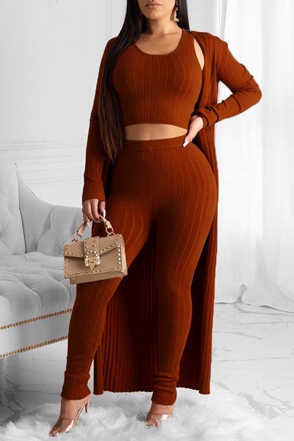 LW BASICS Trendy Skinny Purplish Red Three-piece Pants Set