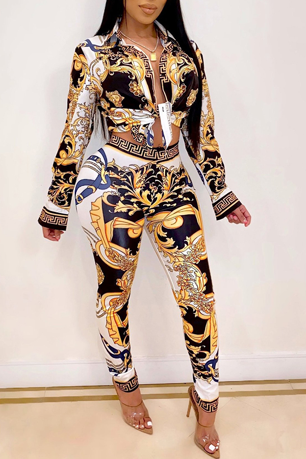 Lovely Party Print Multicolor Two-piece Pants Set