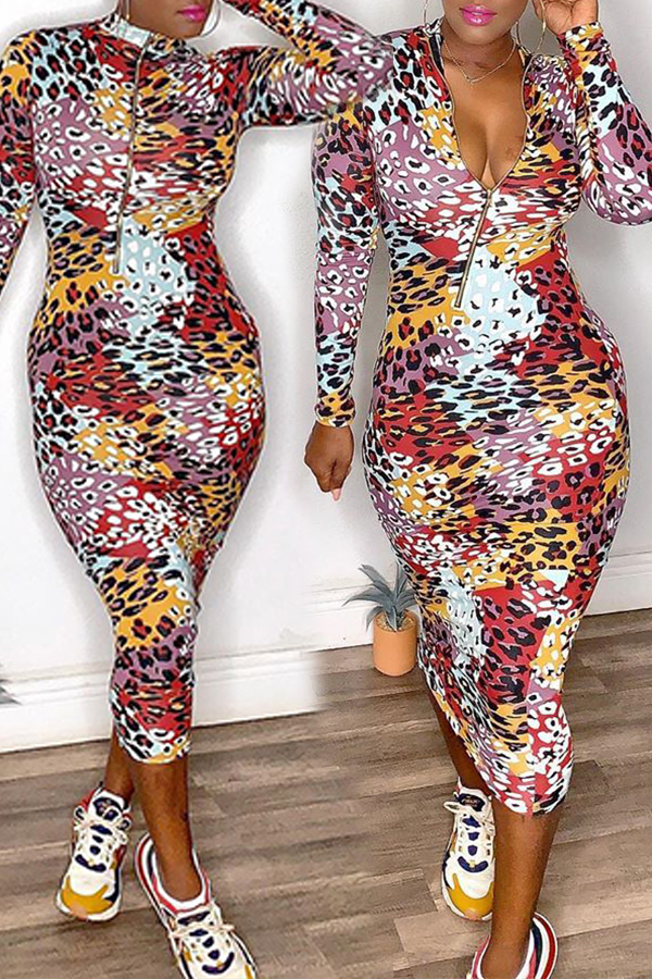 Lovely Chic Print Multicolor Ankle Length Dress