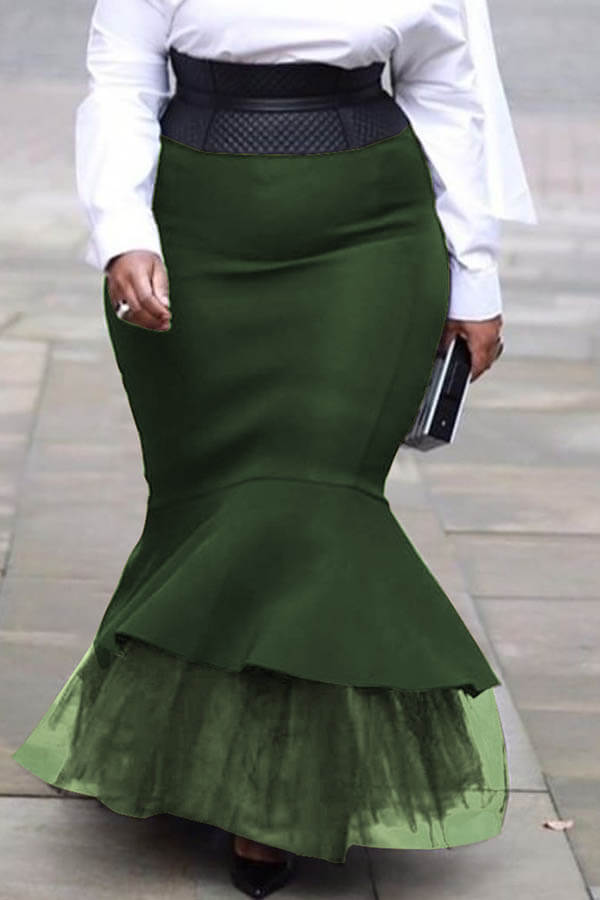 Lovely Sweet Flounce Green Plus Size Skirt