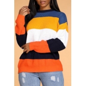 Lovely Casual Striped Patchwork Yellow Sweater