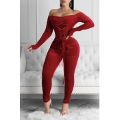 Lovely Stylish Bandage Design Red One-piece Jumpsu