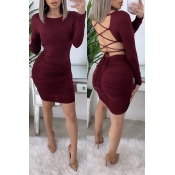 Lovely Chic Hollow-out Wine Red Mini Dress