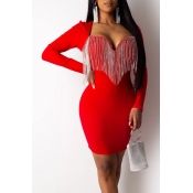 Lovely Party Tassel Design Red Mini Dress