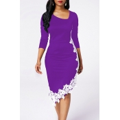 Lovely Sweet Patchwork Purple Knee Length Dress