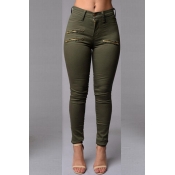 Lovely Casual Zipper Design Army Green Pants