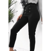 Lovely Casual Buttons Design Black Pants