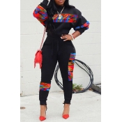 Lovely Casual Patchwork Print Black Two-piece Pant