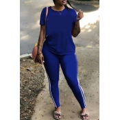 Lovely Casual Basic Royal Blue Plus Size Two-piece