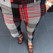Lovely Casual Plaid Black And Red Pants