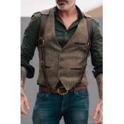 Lovely Casual Buttons Design Brown Vest
