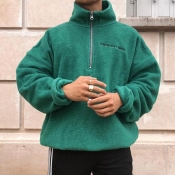 Lovely Casual Mandarin Collar Zipper Design Green 