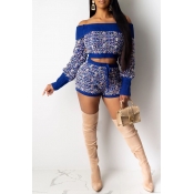 Lovely Leisure Patchwork Blue Two-piece Shorts Set