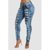 Lovely Casual Hollow-out Royal Blue Jeans