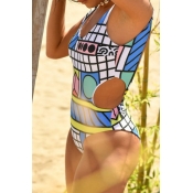 Lovely Hollow-out Print White One-piece Swimsuit