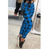 Lovely Casual Plaid Print Blue Pants