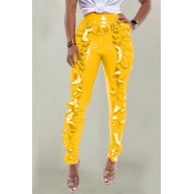 Lovely Trendy Flounce Design Yellow Pants