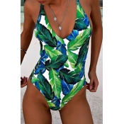Lovely Print Green One-piece Swimsuit