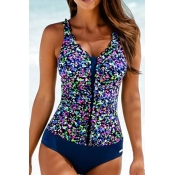 Lovely Patchwork Blue One-piece Swimsuit
