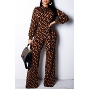 Lovely Chic Print Loose Brown One-piece Jumpsuit