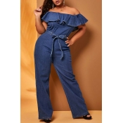 Lovely Casual Flounce Design Deep Blue Plus Size O