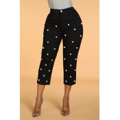 Lovely Casual Nail Bead Design Black Pants