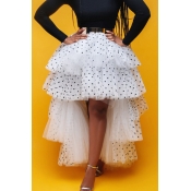 Lovely Sweet Dot Flounce White Cake Skirt Skirt