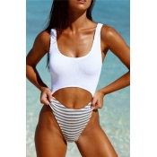 Lovely Patchwork White One-piece Swimsuit