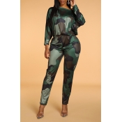 Lovely Casual Camouflage Printed Army Green One-pi