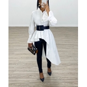 Lovely Casual Asymmetrical White Blouse(Without Be