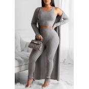 LW Trendy Basic Skinny Grey Three-piece Pants Set