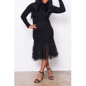 Lovely Sweet Turtleneck Black Mid Calf Dress