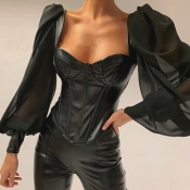 Lovely Casual Square Collar Loose Black Blouse