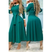 Lovely Sweet Ruffle Design Light Green Mid Calf Dr