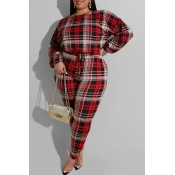 Lovely Casual Print Red Plus Size Two-piece Pants 