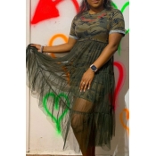 Lovely Casual Camo Print Knee Length T-shirt Dress