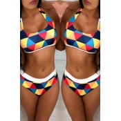 Lovely Geometric Print Multicolor Two-piece Swimsu