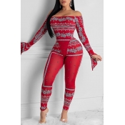 Lovely Casual Print Red One-piece Jumpsuit