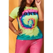 Lovely Casual Print Yellow Plus Size T-shirt