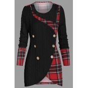 Lovely Casual Patchwork Plaid Black Plus Size Swea
