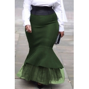 Lovely Sweet Flounce Green Plus Size Skirt