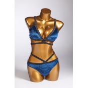 Lovely Patchwork Blue Two-piece Swimsuit