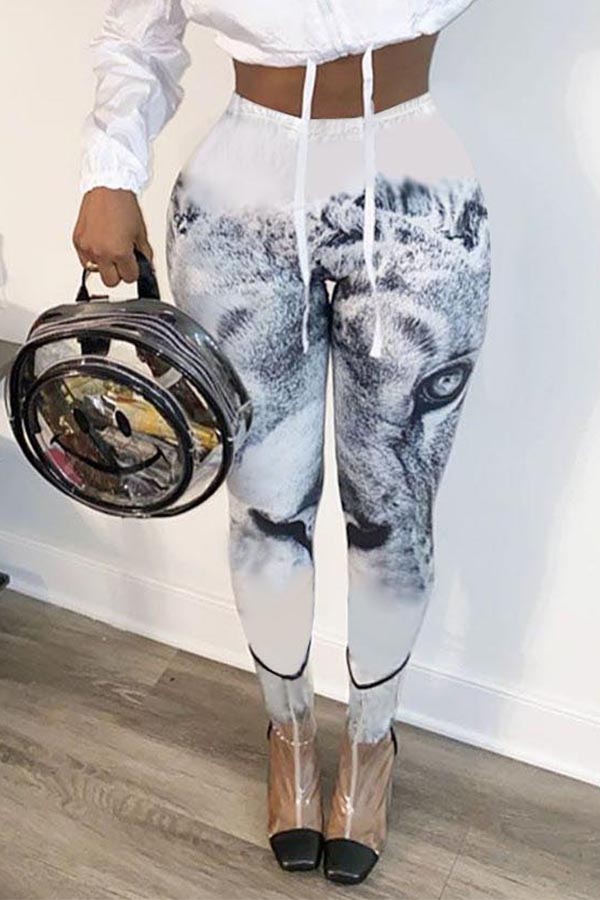 Lovely Trendy Print White Pants